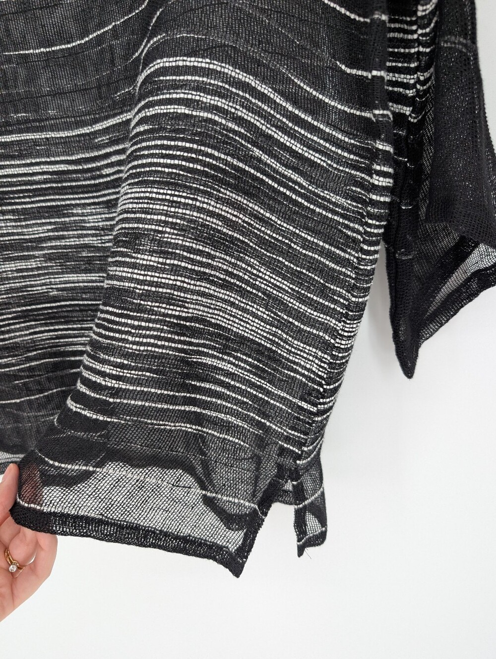 Eileen Fisher Illusion Organic Linen Mesh Bateau Neck Top Black Small - Picture 5 of 8